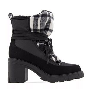 BCBGENERATION Faux Fur Tagli Hiker Booties - Sz 5M - Black, Ivory Plaid